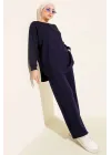 Lacivert Oversize Sweatshirt ve Geniş Paça Pantolon Kombin Takım