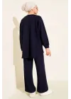 Lacivert Oversize Sweatshirt ve Geniş Paça Pantolon Kombin Takım