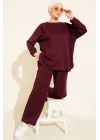Mürdüm Oversize Sweatshirt ve Geniş Paça Pantolon Kombin Takım
