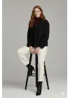 Siyah Kadın Premium Kaşe Crop Ceket
