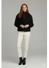 Siyah Kadın Premium Kaşe Crop Ceket