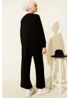 Siyah Oversize Sweatshirt ve Geniş Paça Pantolon Kombin Takım
