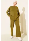 Yağ Yeşil Oversize Sweatshirt ve Geniş Paça Pantolon Kombin Takım