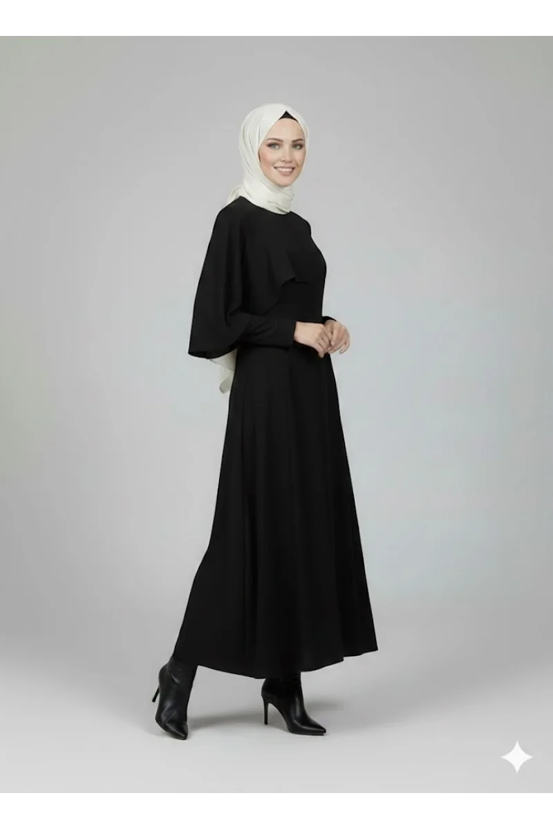 Premium Esnek Çelik Örme Nervürlü Uzun Siyah Elbise