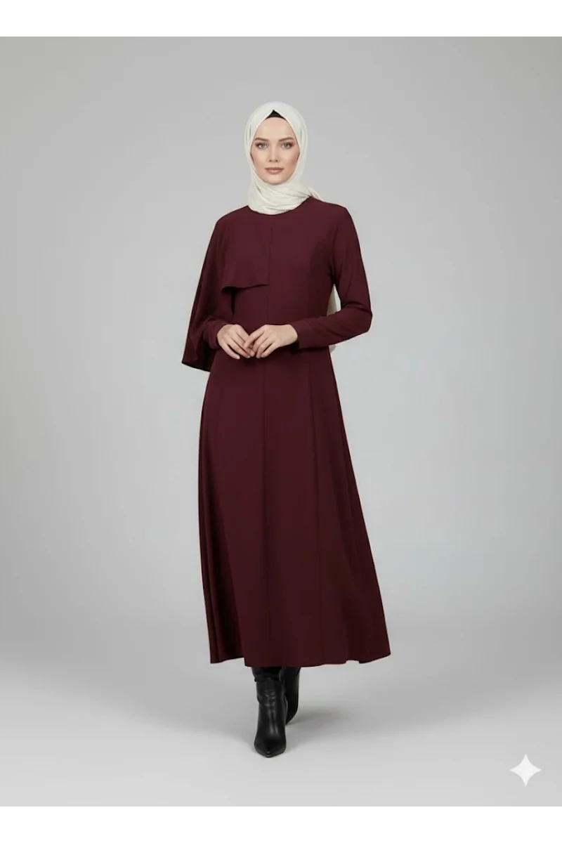 Premium Esnek Çelik Örme Nervürlü Uzun Bordo Elbise