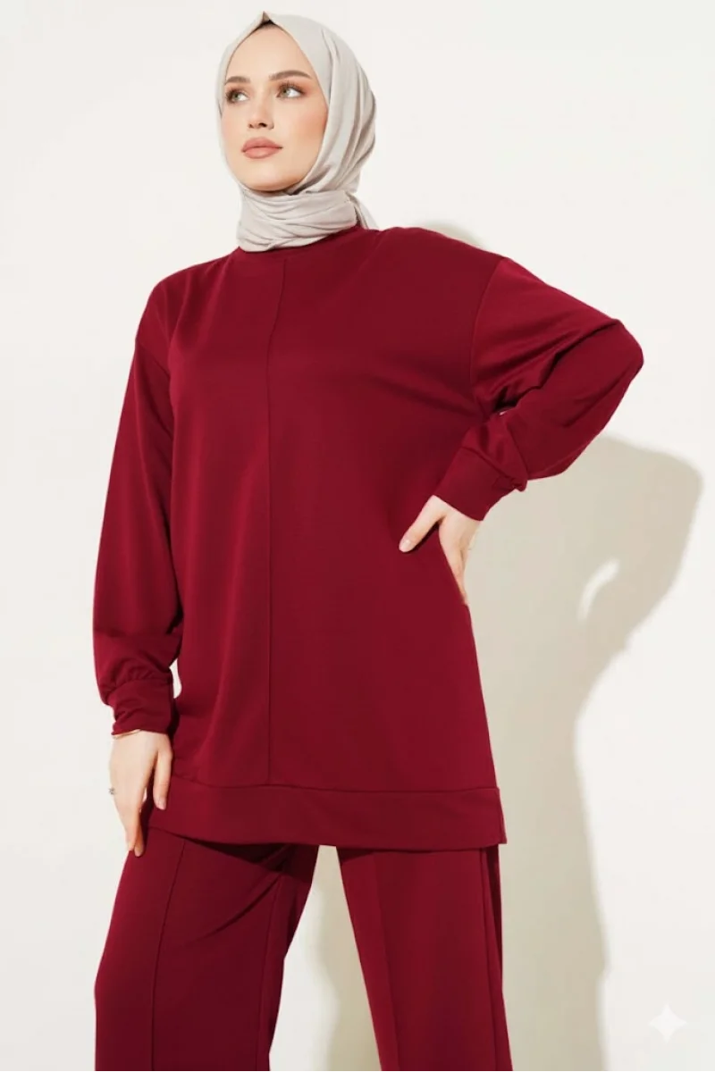 Bordo Çımalı Basic İkili Eşofman Takım