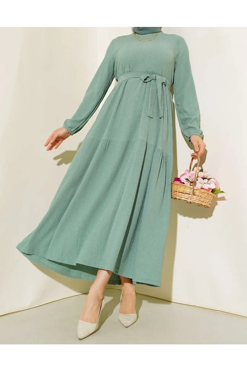 Bürümcük Kat Kat Elbise Çağla Yeşili