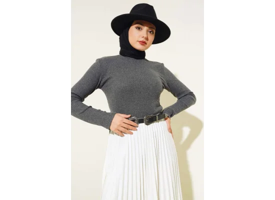 Antrasit Boğazlı Fitilli Triko Body