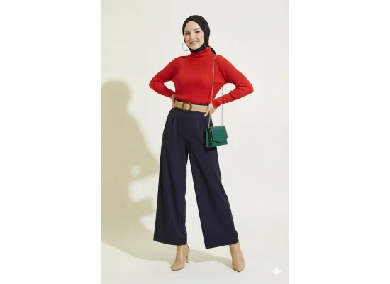 Kırmızı Boğazlı Fitilli Triko Body