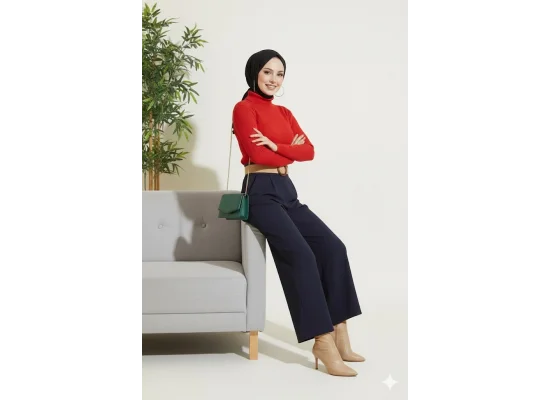 Kırmızı Boğazlı Fitilli Triko Body