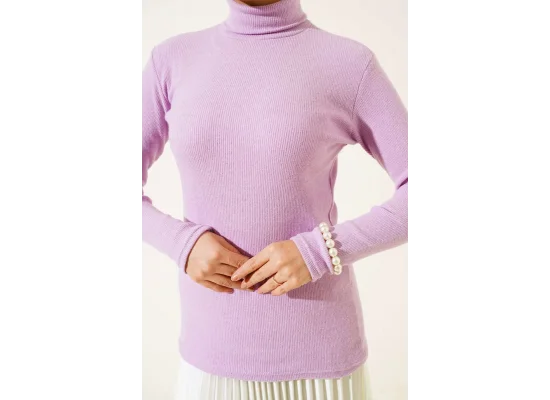 Leylak Boğazlı Fitilli Triko Body