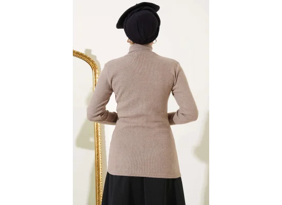 Sütlü Kahve Boğazlı Fitilli Triko Body