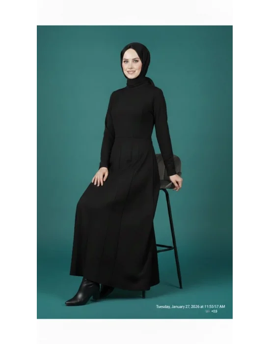 Premium Oysho Kumaş Çelik Örme Esnek Siyah Elbise