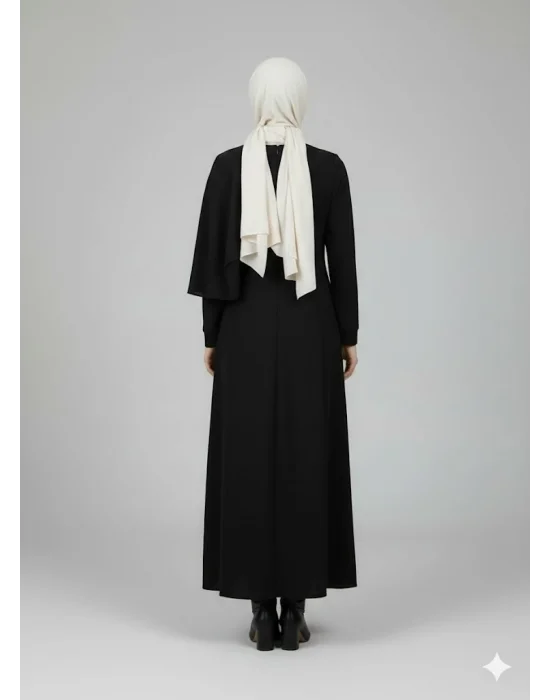 Premium Esnek Çelik Örme Nervürlü Uzun Siyah Elbise