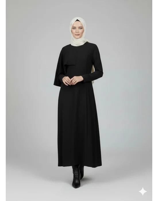 Premium Esnek Çelik Örme Nervürlü Uzun Siyah Elbise