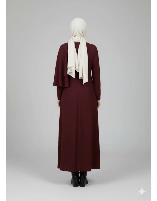 Premium Esnek Çelik Örme Nervürlü Uzun Bordo Elbise