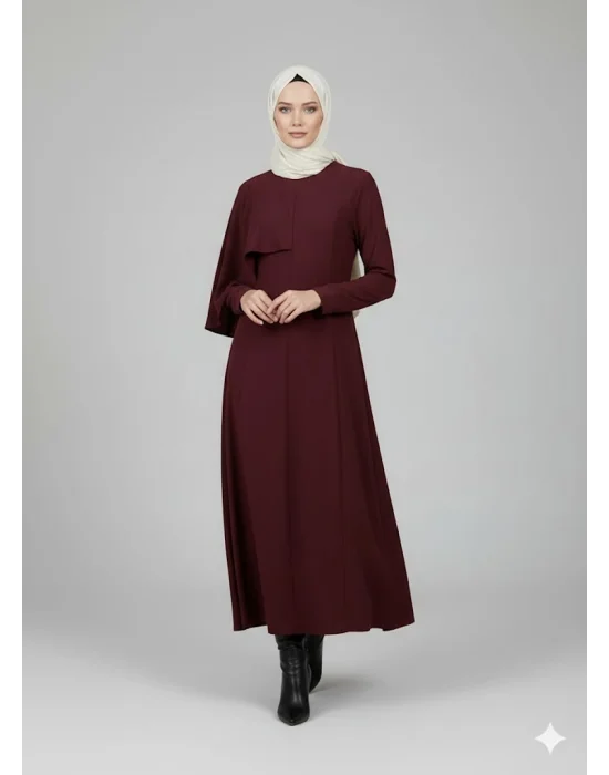 Premium Esnek Çelik Örme Nervürlü Uzun Bordo Elbise