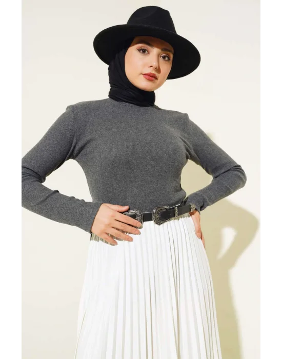 Antrasit Boğazlı Fitilli Triko Body