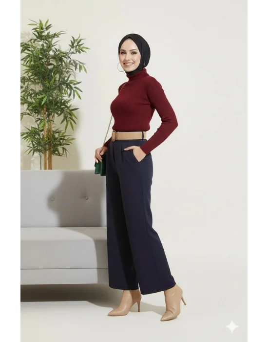 Bordo Boğazlı Fitilli Triko Body