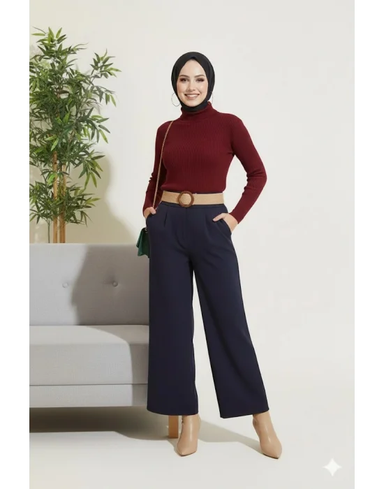 Bordo Boğazlı Fitilli Triko Body