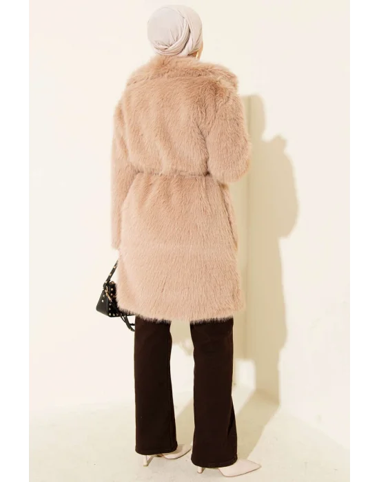 Camel Lüks Kürk Detaylı Uzun Kaban