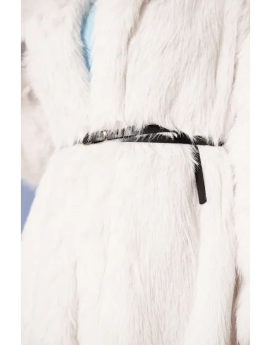 Ekru Lüks Kürk Detaylı Uzun Kaban