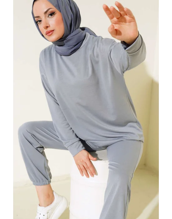 Füme Arma Detaylı Ribanalı Rahat Kesim İkili Takım