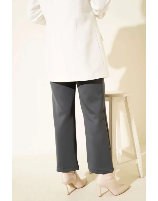 Füme Çımalı Yüksek Bel Boru Paça Pantolon