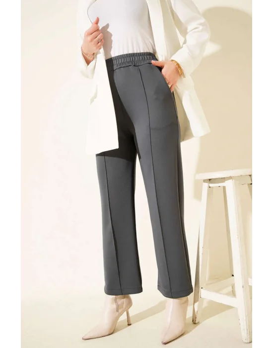 Füme Çımalı Yüksek Bel Boru Paça Pantolon