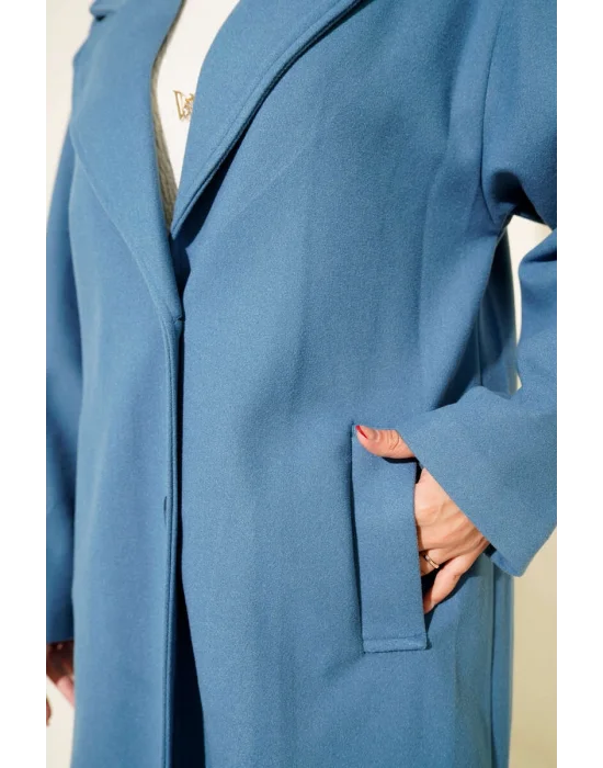 Gök Mavisi Premium Kruvaze Yaka Oversize Uzun Kaşe Kaban