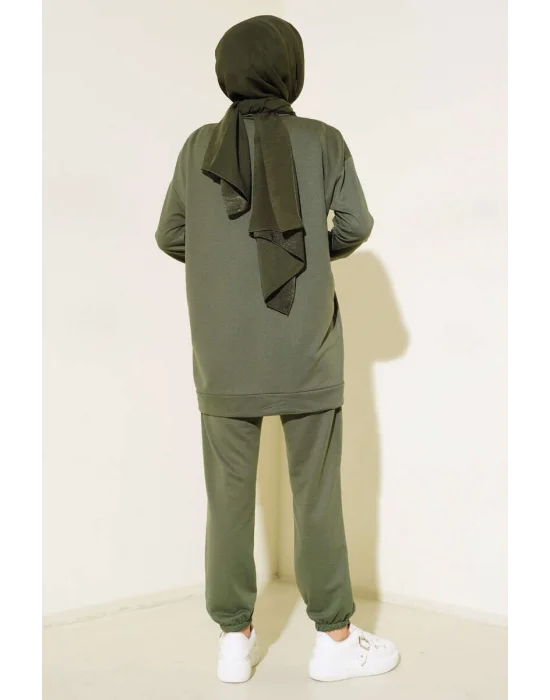 Haki Arma Detaylı Ribanalı Rahat Kesim İkili Takım