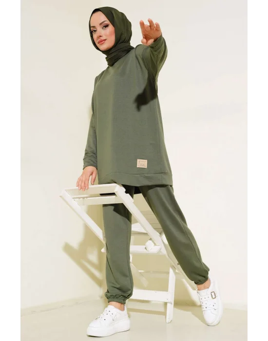 Haki Arma Detaylı Ribanalı Rahat Kesim İkili Takım