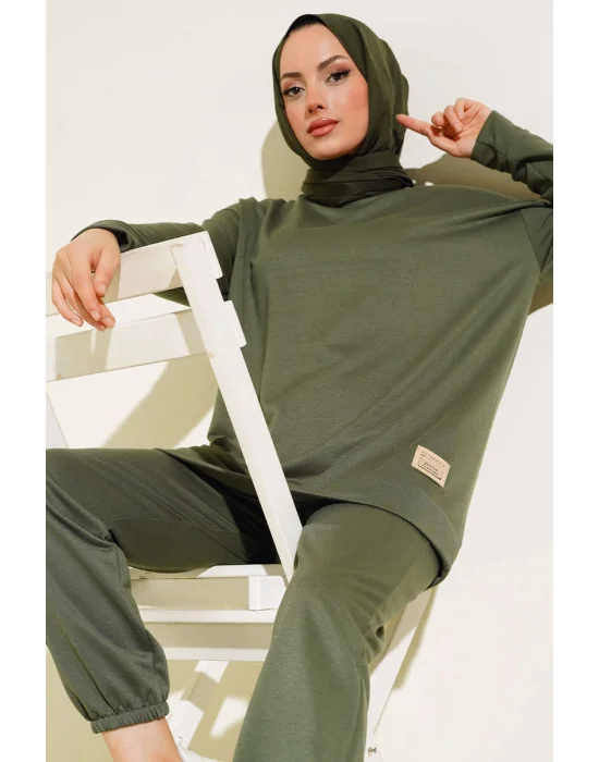 Haki Arma Detaylı Ribanalı Rahat Kesim İkili Takım