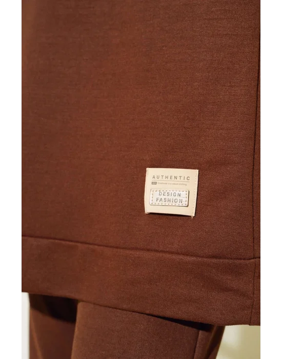 Kahve Arma Detaylı Ribanalı Rahat Kesim İkili Takım