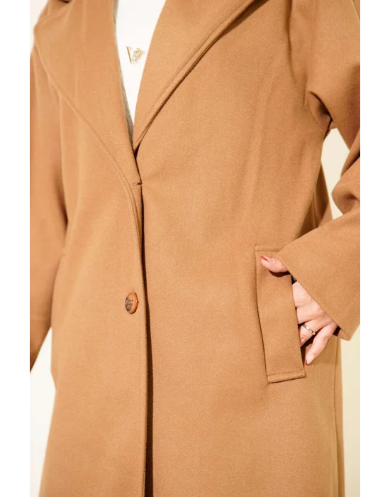 Kahve Premium Kruvaze Yaka Oversize Uzun Kaşe Kaban