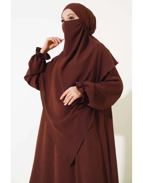 Kahve Sultan Model Geniş Peçeli Ferace Takım