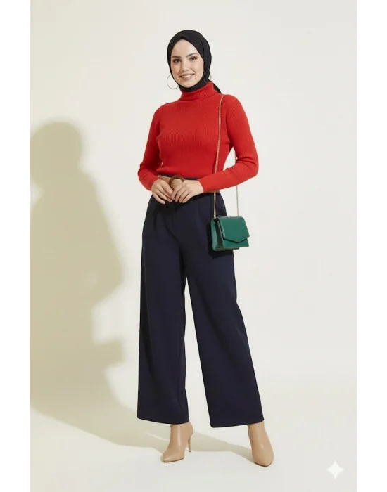 Kırmızı Boğazlı Fitilli Triko Body