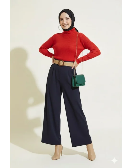 Kırmızı Boğazlı Fitilli Triko Body