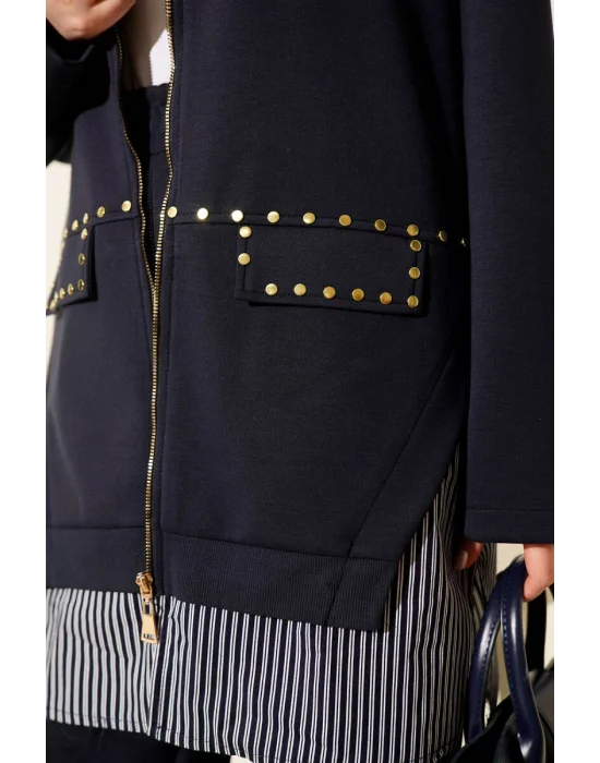 Lacivert Premium Çizgili Ofis Şıklığı İkili Takım