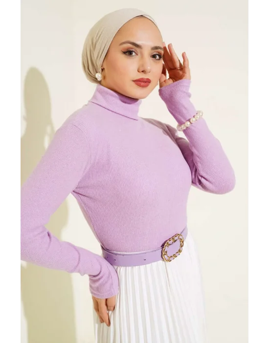 Leylak Boğazlı Fitilli Triko Body