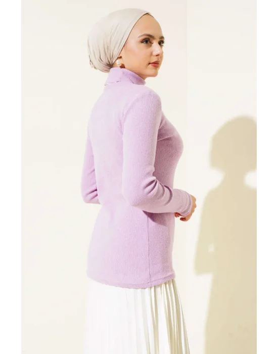 Leylak Boğazlı Fitilli Triko Body