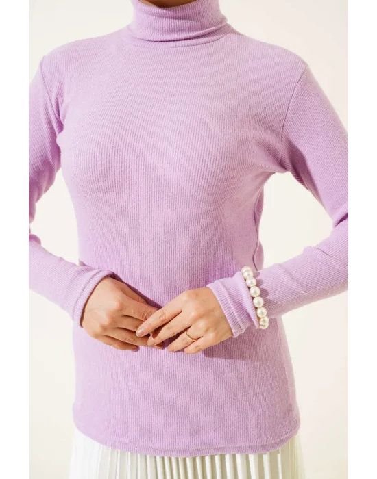 Leylak Boğazlı Fitilli Triko Body