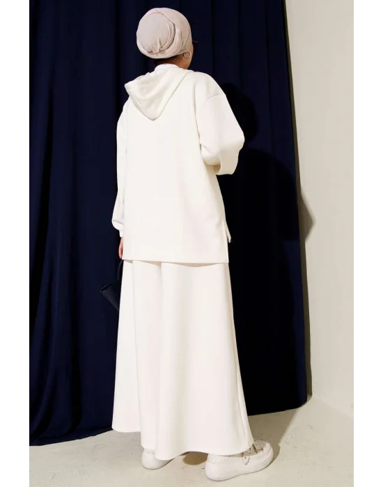 Loyşa Basic Fermuarlı Kapüşonlu İkili Takım Beyaz