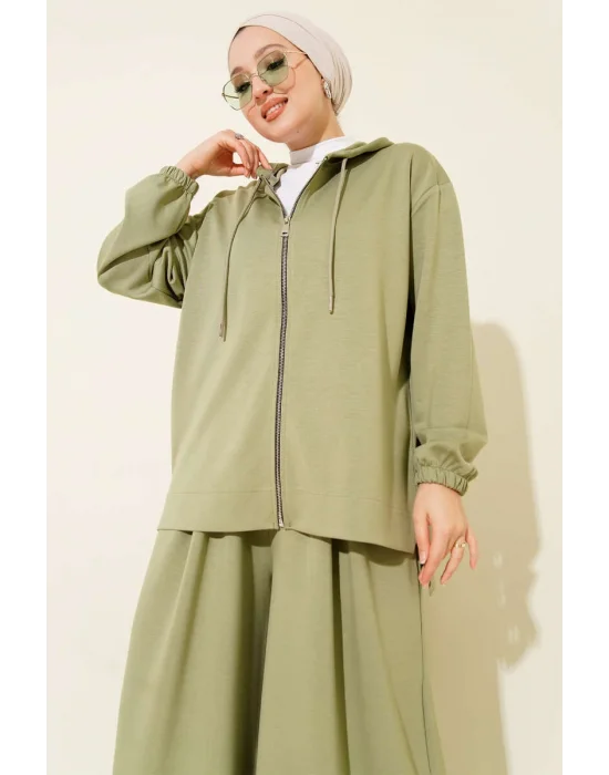 Loyşa Basic Fermuarlı Kapüşonlu İkili Takım Çağla Yeşili