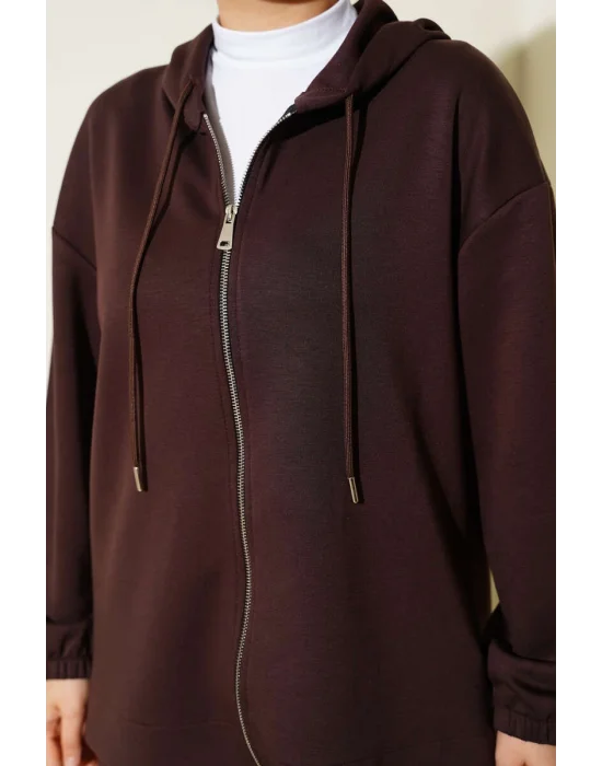 Loyşa Basic Fermuarlı Kapüşonlu İkili Takım Kahve