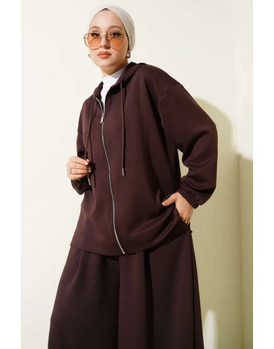 Loyşa Basic Fermuarlı Kapüşonlu İkili Takım Kahve