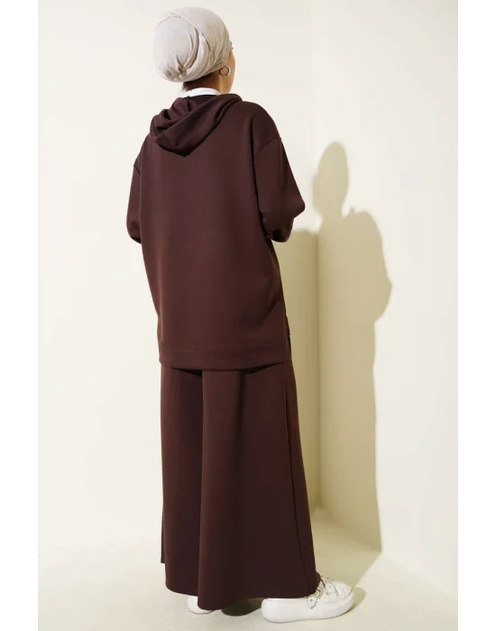 Loyşa Basic Fermuarlı Kapüşonlu İkili Takım Kahve