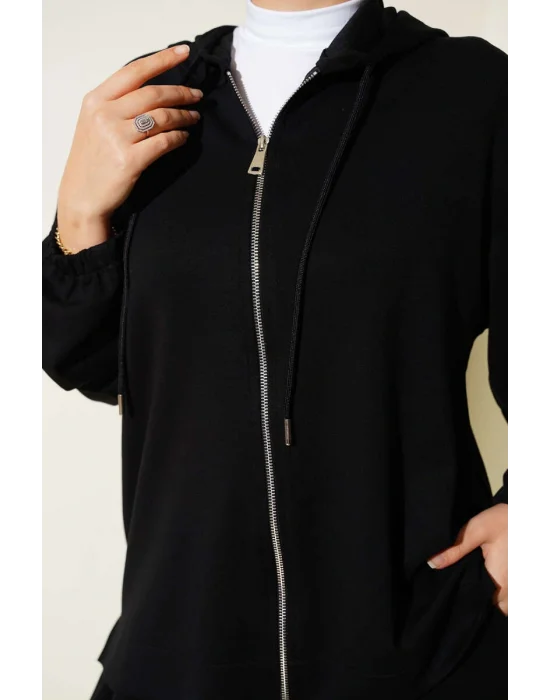 Loyşa Basic Fermuarlı Kapüşonlu İkili Takım Siyah