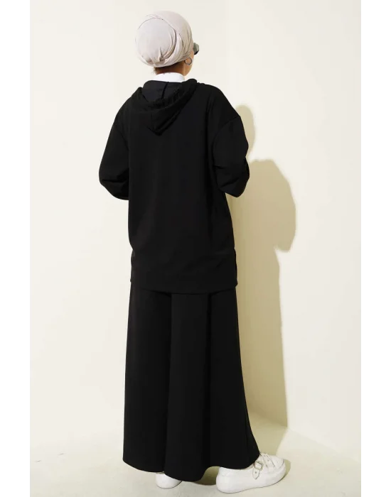 Loyşa Basic Fermuarlı Kapüşonlu İkili Takım Siyah