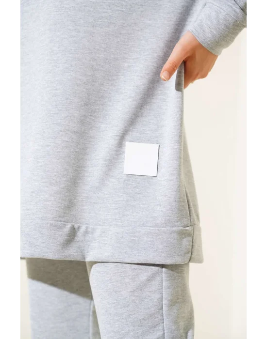 Melanj Gri Arma Detaylı Ribanalı Rahat Kesim İkili Takım